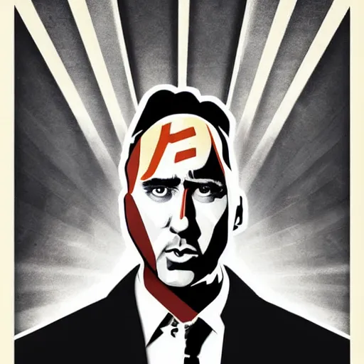 Image similar to nic cage as a poster for a fascist dictatorship, stylized propaganda poster,