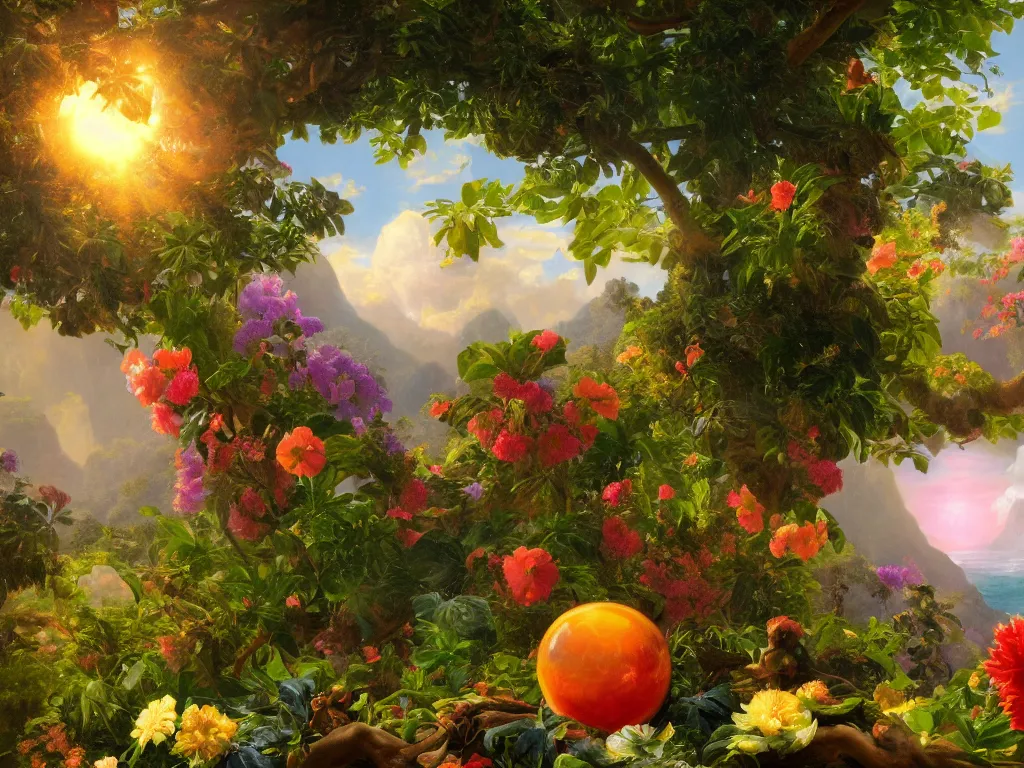 Prompt: kauai springtime orbs, sunlight study, by jan davidsz de heem!! and ( ( ( ( ( lisa frank ) ) ) ) ) and frederic edwin church, oil - painting, 3 d render, art nouveau, 8 k, extreme detail, sharp focus, octane render