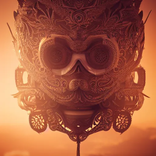 Image similar to an elaborate intricate mask made of wind caught is a cloud vortex, rendered in octane, behance hd, bokeh backdrop