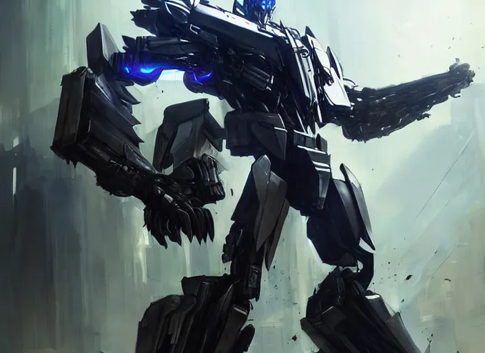 Image similar to optimus from metal gear rising revengeance by greg rutkowski