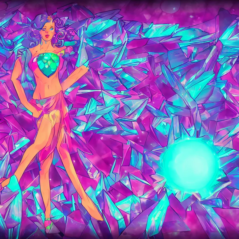 Image similar to crystal gem, epic retrowave art, trending on art station