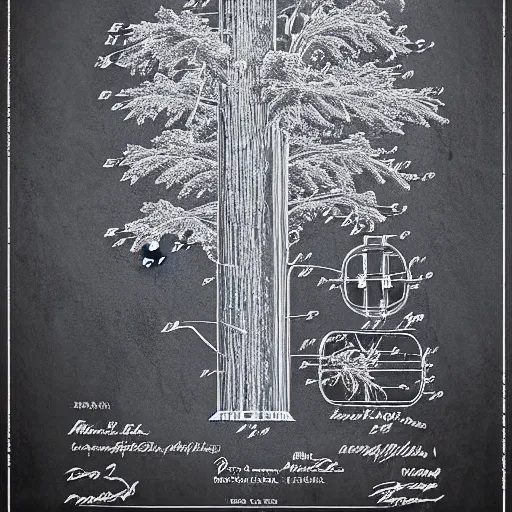 Prompt: patent drawing of a willow tree. 8k resolution.