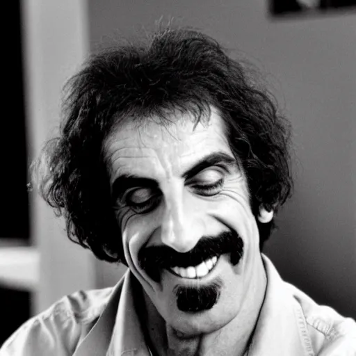 Prompt: frank zappa smiles ( ( shyly ) ) in the movie 2 0 0 1