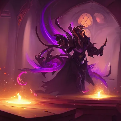 Prompt: arcane style spinning magic made of dark violet smoke, magic smoke, magic experiment, bright art masterpiece artstation. 8k, sharp high quality artwork in style of Jose Daniel Cabrera Pena and Greg Rutkowski, golden theme, concept art by Tooth Wu, blizzard warcraft artwork, hearthstone card game artwork