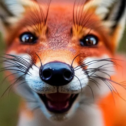 Prompt: an extremely zoomed out fish-eye view of a fox sitting on a chair