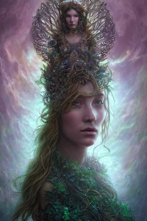 Image similar to majestic and regal portrait of a beautiful young female earth goddess!!, intricate, epic, elegant, menacing, fantasy, highly detailed, digital painting, hard focus, beautiful volumetric lighting, epic light, ultra detailed, souls, smoke, by leesha hannigan, ross tran, thierry doizon, kai carpenter, ignacio fernandez rios