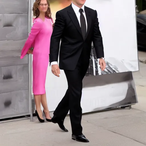 Prompt: tom cruise wearing a suit and wearing stunning pink high heel shoes