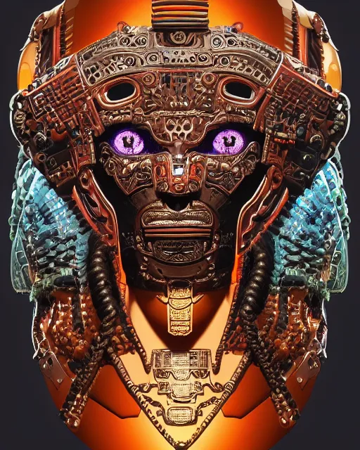 Image similar to portrait of a mayan masculine male cyberpunk jaguar warrior, machine face, upper half portrait, decorated with italian opera motifs, muscular, latin, geek mythology, wuxia, traditional mayan art, intricate intense elegant, highly detailed symmetry headpiece digital painting artstation concept art smooth sharp focus illustration, art by moebius and frank miller diego rivera 8 k