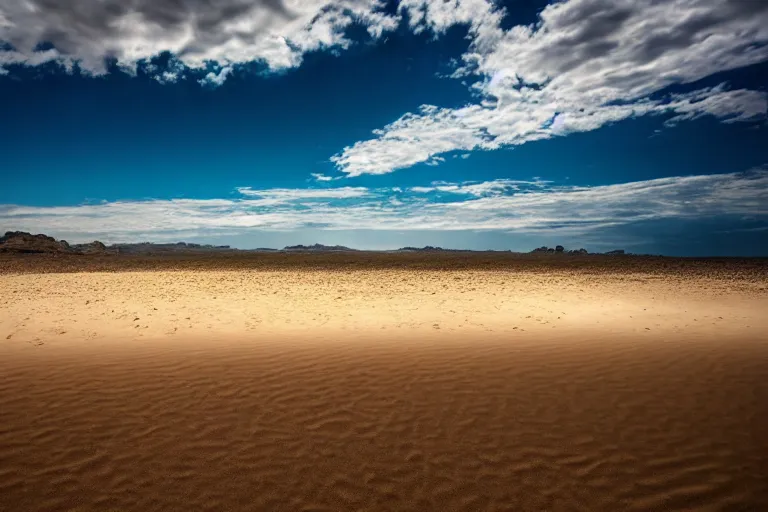 Image similar to a cinematic wide angle landscape photograph of a desert beach, by zack snyder