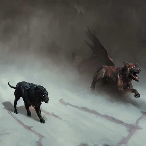 Prompt: hellhound on the hunt, oil painting, by Greg Rutkowski