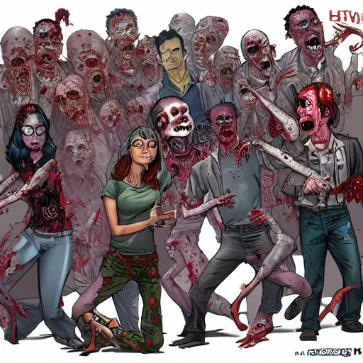 Image similar to a crowd of zombies where everyone is Bill Hader, artgerm, J. Scott Campbell