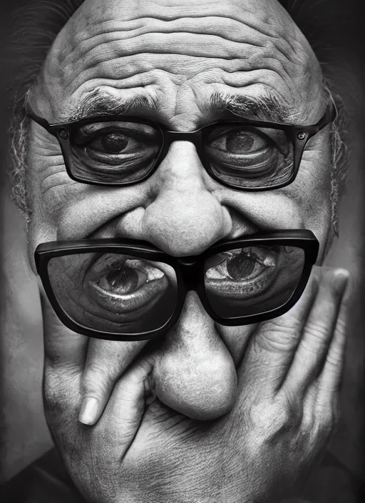 Image similar to photo of Danny Devito (2018) as the Joker by Lee Jeffries, head shot, detailed, award winning, Sony a7R