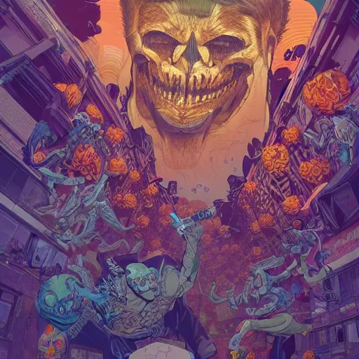 Prompt: modern, gnoll, highly detailed vfx scene, global illumination, by james jean and moebius!! and artgerm and liam brazier and victo ngai and tristan eaton. detailed, vector art, digital illustration, concept art, dia de los muertos, ( ( ( skull ) ) ). 8 k, hdr