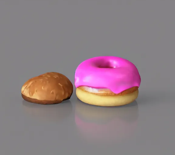 Image similar to pink donut and coffee, blender render, blender donut