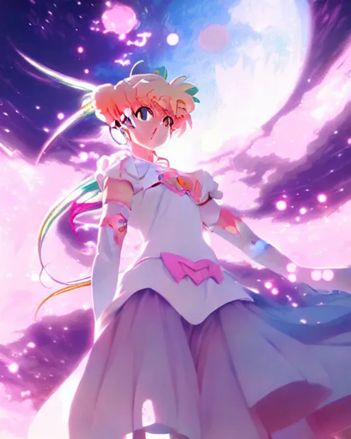 Image similar to pastel sailor moon magical girl anime screenshot, anime, intricate, sharp focus, illustration, highly detailed, digital painting, clean artstyle, concept art, matte, art by ilya kuvshinov and ruan jia and greg rutkowski, masterpiece