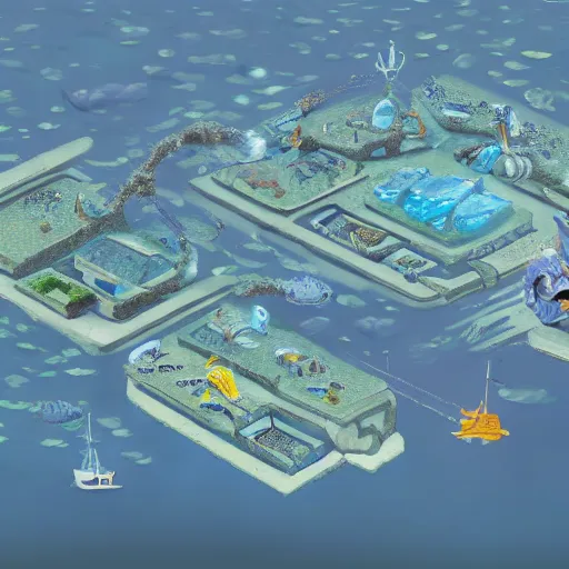 Prompt: an underwater city with submarine transporting people