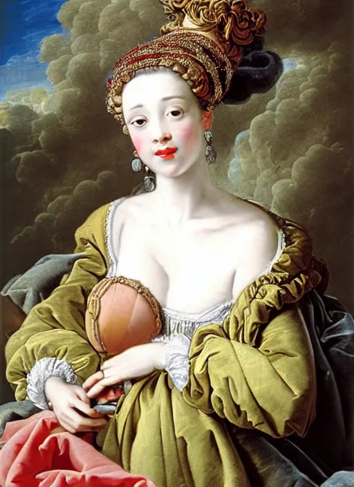 Prompt: portrait of young woman in renaissance dress and renaissance headdress, art by francois boucher