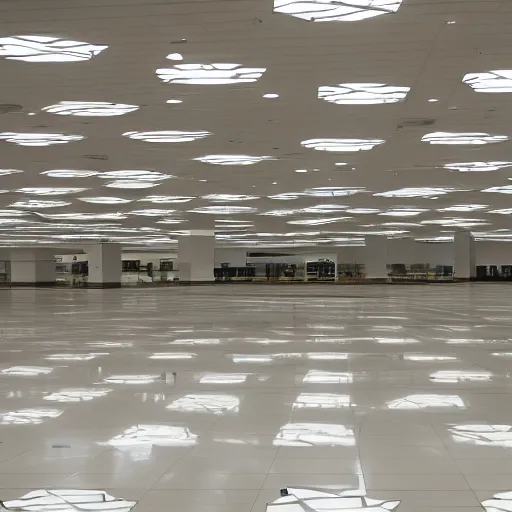 Prompt: empty sears with only one light on