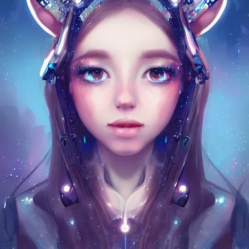 Image similar to portrait of a beautiful young girl with robot ears falling into the stars by Ross Tran, 4k, intricate details