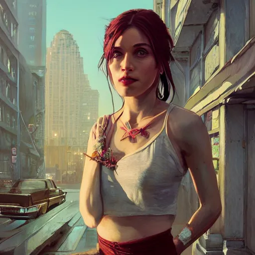 Image similar to highly detailed portrait of 💃 in gta v, stephen bliss, unreal engine, fantasy art by greg rutkowski, loish, rhads, ferdinand knab, makoto shinkai and lois van baarle, ilya kuvshinov, rossdraws, tom bagshaw, global illumination, radiant light, detailed and intricate environment