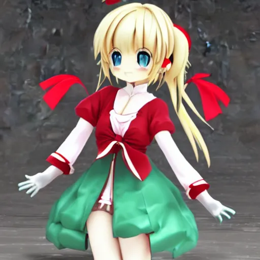 Prompt: Key visual manga book cover portrait of an extremely cute and adorable beautiful anime girl Flandre from Touhou posing for the camera in Bruges, 3d render diorama by Hayao Miyazaki, official Studio Ghibli still