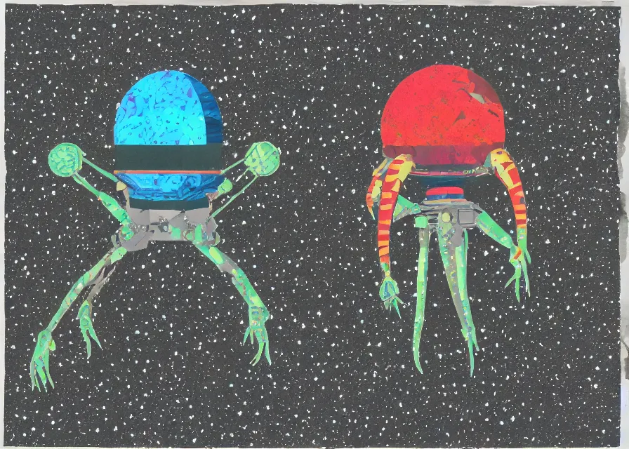 Prompt: alien spaceship, colored paper collage