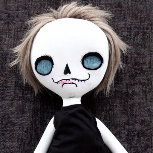 Image similar to Cute emo doll, black line art, in style of Tim Burton