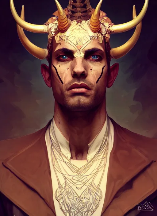 Image similar to symmetry!! portrait of horned borderlands 3 ( male ) psycho, intricate, elegant, highly detailed, digital painting, artstation, concept art, smooth, sharp focus, illustration, art by artgerm and greg rutkowski and alphonse mucha, 8 k