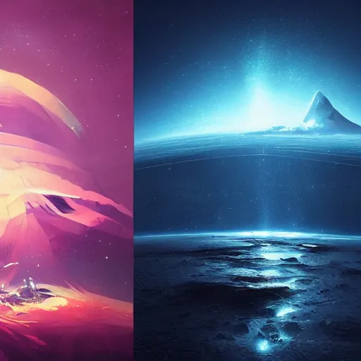 Image similar to an exposed iceberg floating in space with the universe inside, by anato finnstark, by alena aenami, by john harris, by ross tran, by wlop, by andreas rocha