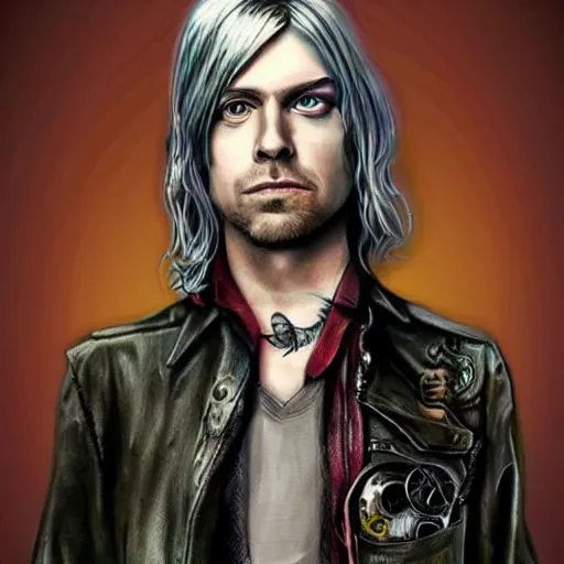 Image similar to futuristic kurt cobain, steampunk