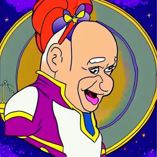 Prompt: Danny Devito as sailor moon in a 2D cartoon, epic