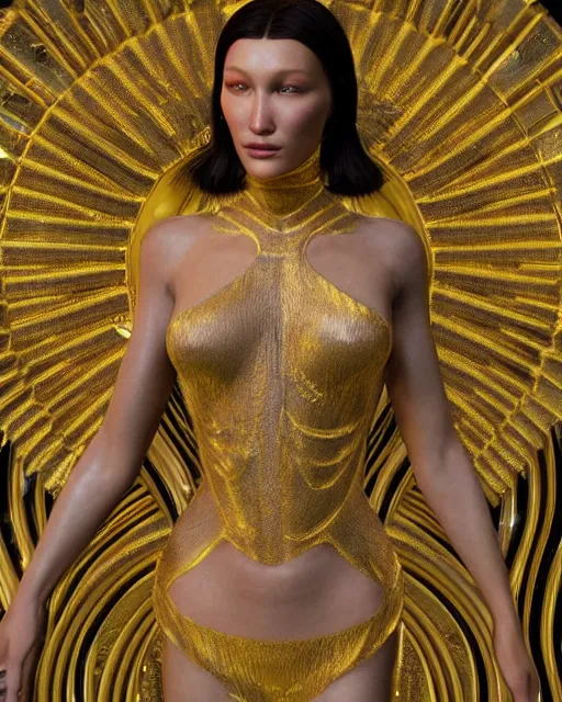 Image similar to a highly detailed metahuman 8 k close up render of bella hadid in gustav klimt style trending on artstation made in unreal engine 4