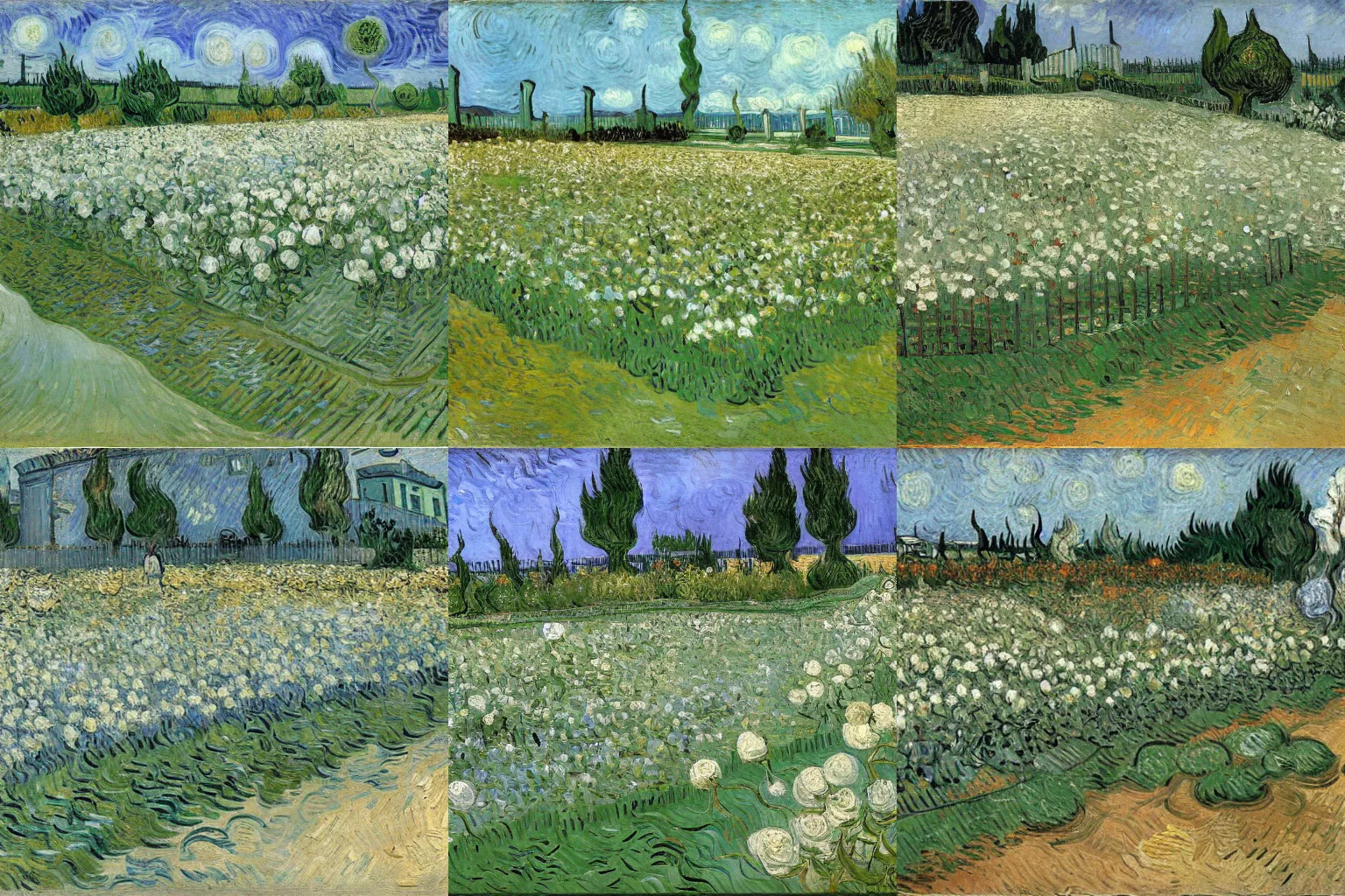 Prompt: a white rose garden, Vincent Van Gogh