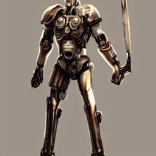 Image similar to The full body of a cyborg Man Character Warrior with an egg shaped head, Concept art, detailed