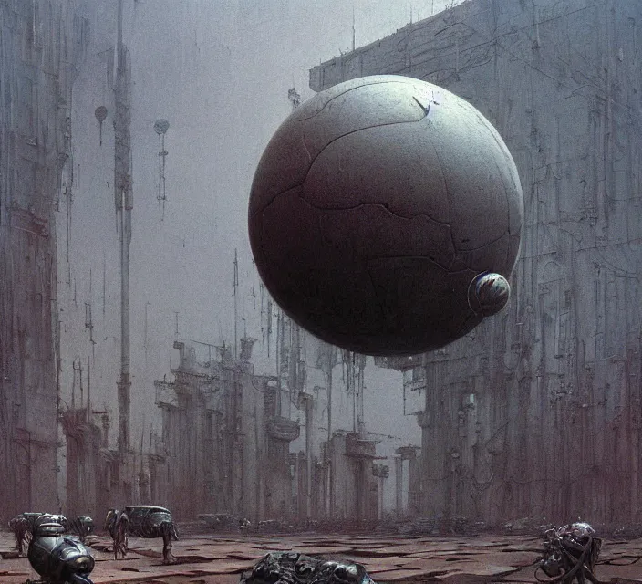 Prompt: gigantic mechanical dycon sphere, gothic, warhammer, cyberpunk, highly detailed, artstation, art by zdislav beksinski and wayne barlowe