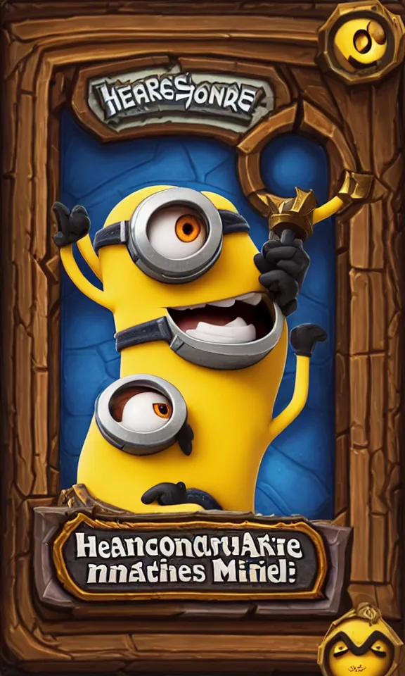 Image similar to hearthstone card with a usual border with atack and health depicting minions from despicable me.