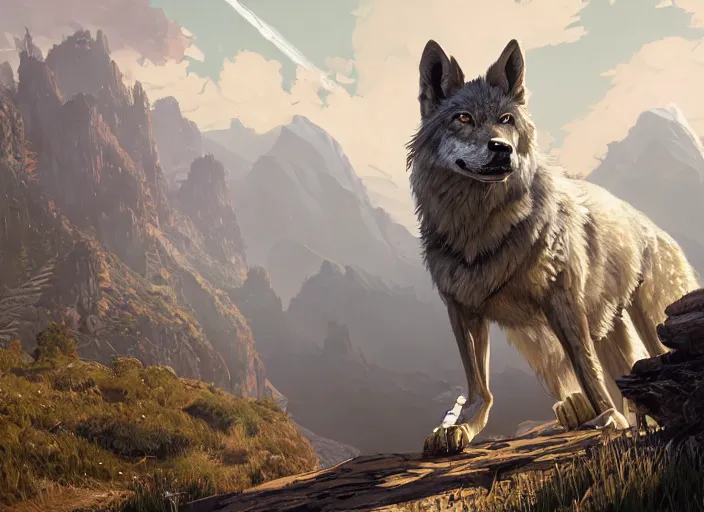 Image similar to highly detailed vanishing wolf - point of eyes, in gta v, stephen bliss, unreal engine, fantasy art by greg rutkowski, loish, rhads, ferdinand knab, makoto shinkai and lois van baarle, ilya kuvshinov, rossdraws, tom bagshaw, global illumination, radiant light, detailed and intricate environment