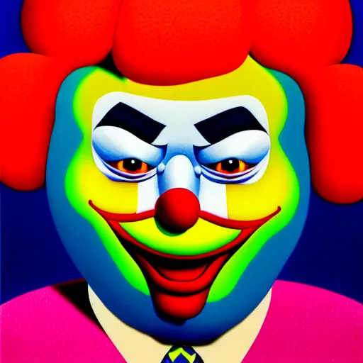 Prompt: angry clown by shusei nagaoka, kaws, david rudnick, airbrush on canvas, pastell colours, cell shaded, 8 k