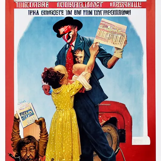 Prompt: Clown Chronicles, movie poster, artwork by Norman Rockwell