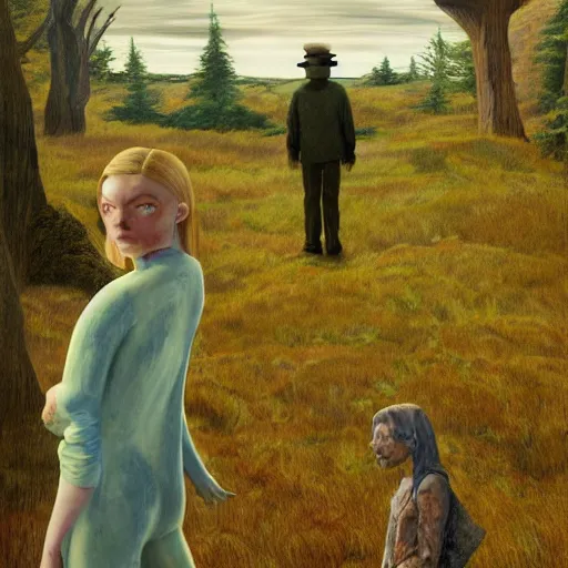 Image similar to Elle Fanning in the painted world of Scooby Doo Zombie Island, head and shoulders masterpiece, apocalypse, golden hour, cosmic horror, artstation, in the style of Andrew Wyeth and Edward Hopper and Bosch, extremely detailed