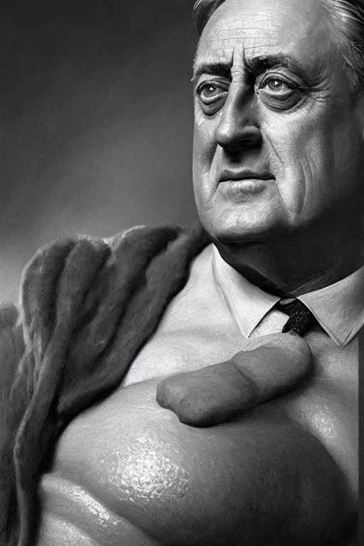 Prompt: portrait of a president franklin delano roosevelt posing ultra realistic illustration, a hulking herculean gigachad, bulging muscles, intricate, highly detailed, digital painting, artstation, radiant light, caustics, war hero, concept art, smooth, sharp focus, by gaston bussiere, bayard wu, giger, maxim verehin