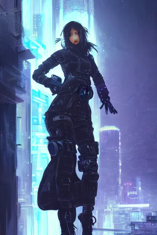 Image similar to portrait futuristic confidence cyberpunk young female Musketeer, in futuristic stormy heavy snowy tokyo rooftop cyberpunk night, ssci-fi, fantasy, intricate, very very beautiful, elegant, neon light, highly detailed, digital painting, concept art, human anatomy, soft light, hdri, smooth, sharp focus, illustration, art by tian zi and craig mullins and WLOP and alphonse mucha