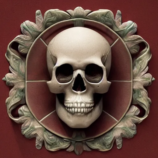 Image similar to hyper realistic photography of renaissance skull ornament relief leaves, cinematic, symmetric, artstation, cgsociety