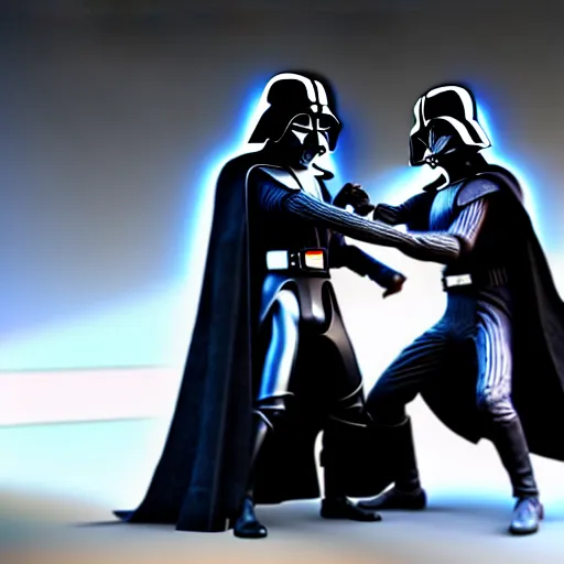 Image similar to ultra detailed picture of a fight between darth vador and anakin skywalker, unreal engine, extremely detailed, epic, dark, highly realistic, beautiful, ultra hd