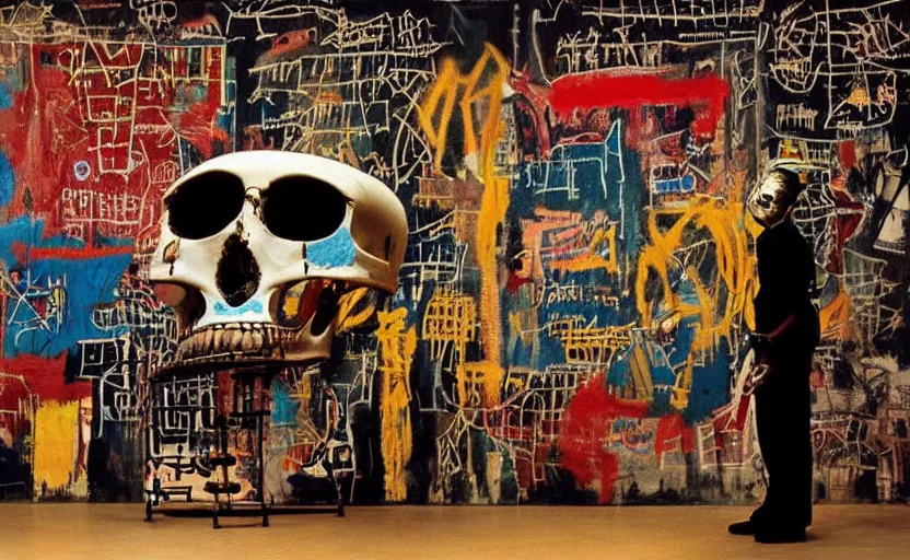 Image similar to photograph of basquiat skull machine perfect composition masterpiece dramatic lighting