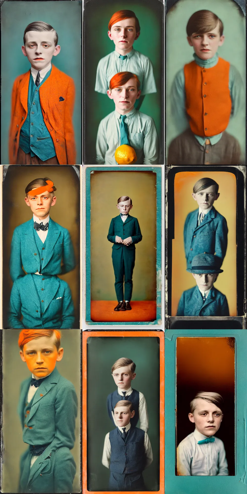 Image similar to kodak portra 4 0 0, wetplate, 8 k, shot of a highly detailed, britt marling style, colour still - life portrait of a lemon looks like a handsome 8 year old boy, 1 9 2 0 s cloth, 1 9 2 0 s hair, teal and orange, muted coloures