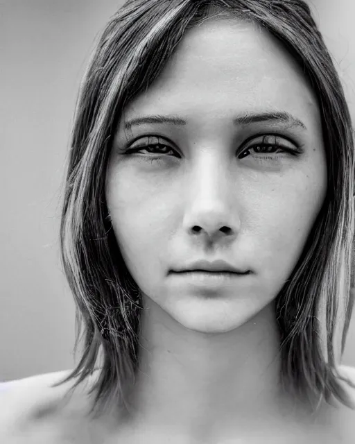 Image similar to soft focus close up portrait of an android with soft synthetic skin, bioluminescent plastics, smooth shiny metal plates, piercings, by annie liebovotz,