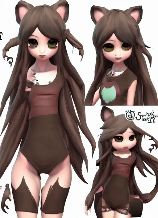 Prompt: female furry mini cute style, character adoptable, highly detailed, rendered, ray - tracing, cgi animated, 3 d demo reel avatar, style of maple story and zootopia, maple story cthulhu girl, dark cthulhu, dark skin, cool clothes, soft shade, soft lighting
