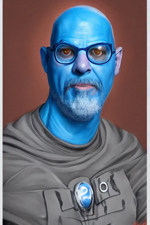 Prompt: David Cross as blue man. digital painting, artstation, concept art, smooth, sharp focus, illustration, art by artgerm and donato giancola and Joseph Christian Leyendecker, Ross Tran, WLOP