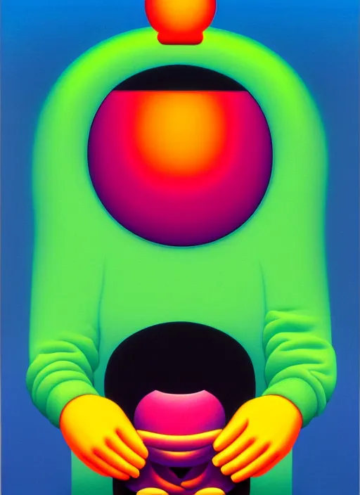 Prompt: greed by shusei nagaoka, kaws, david rudnick, airbrush on canvas, pastell colours, cell shaded, 8 k